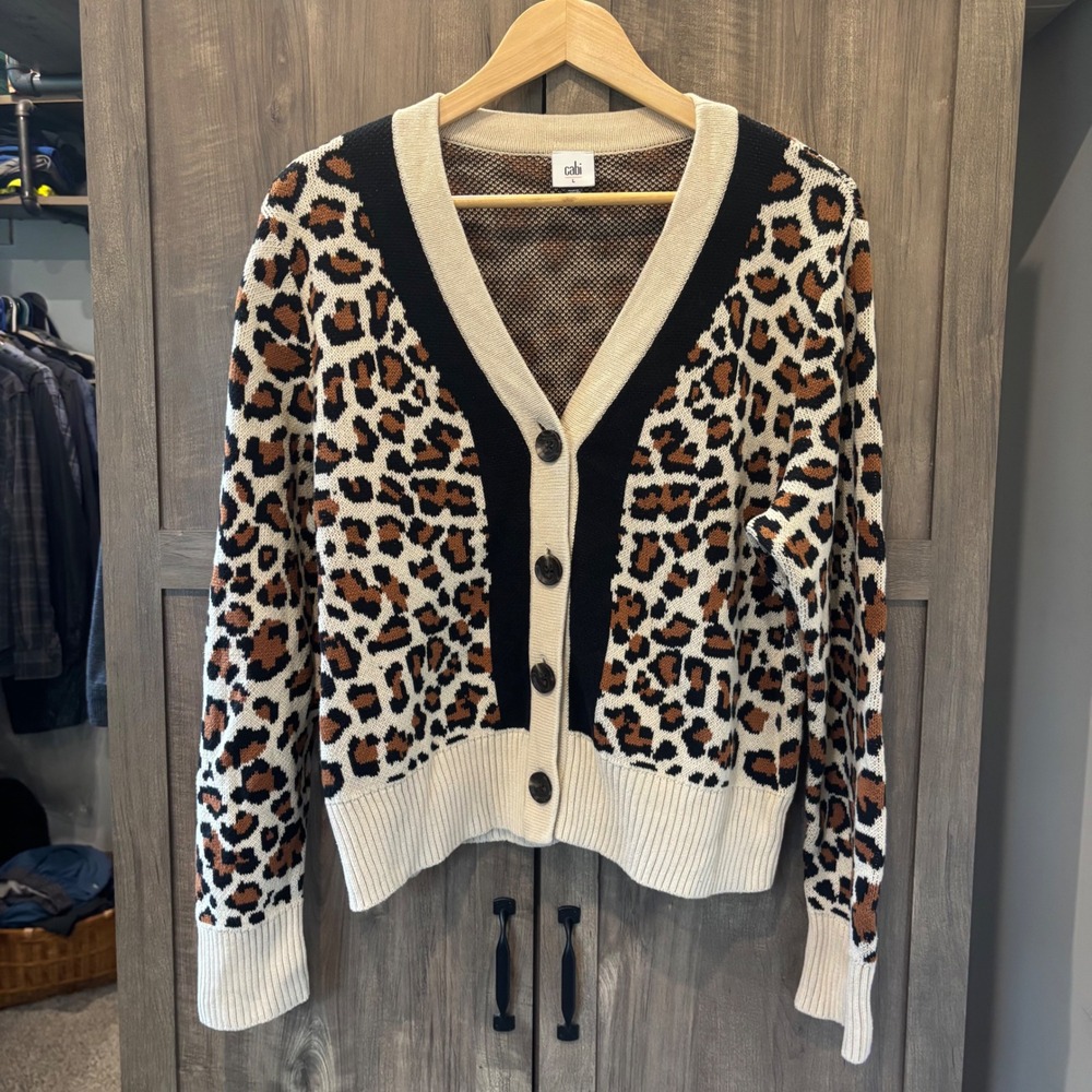Cabi Leopard Nine Lives Cardigan Sweater Style 4289 Large